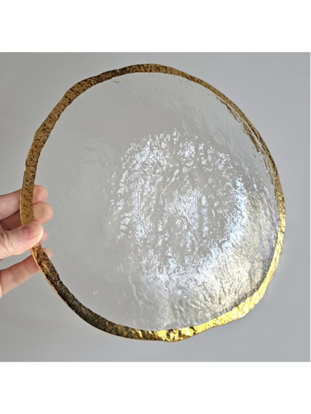 Vintage IVV Glacier Italy 10” Dinner Plate Textured Art Glass 10K Gold Trim MCM